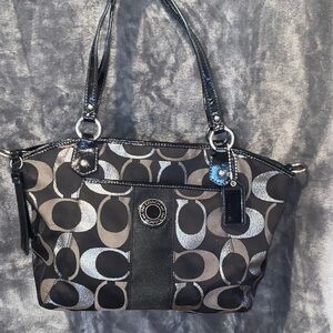 Coach Black and Gray Signature Shoulder Bag
